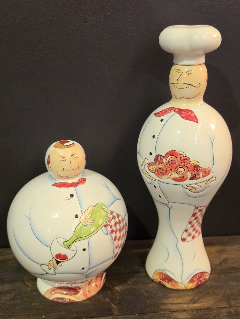 Vtg I Godinger & Co Ceramic Italian Fat Chef Oil Vinegar Bottle Cruet Set 2pc